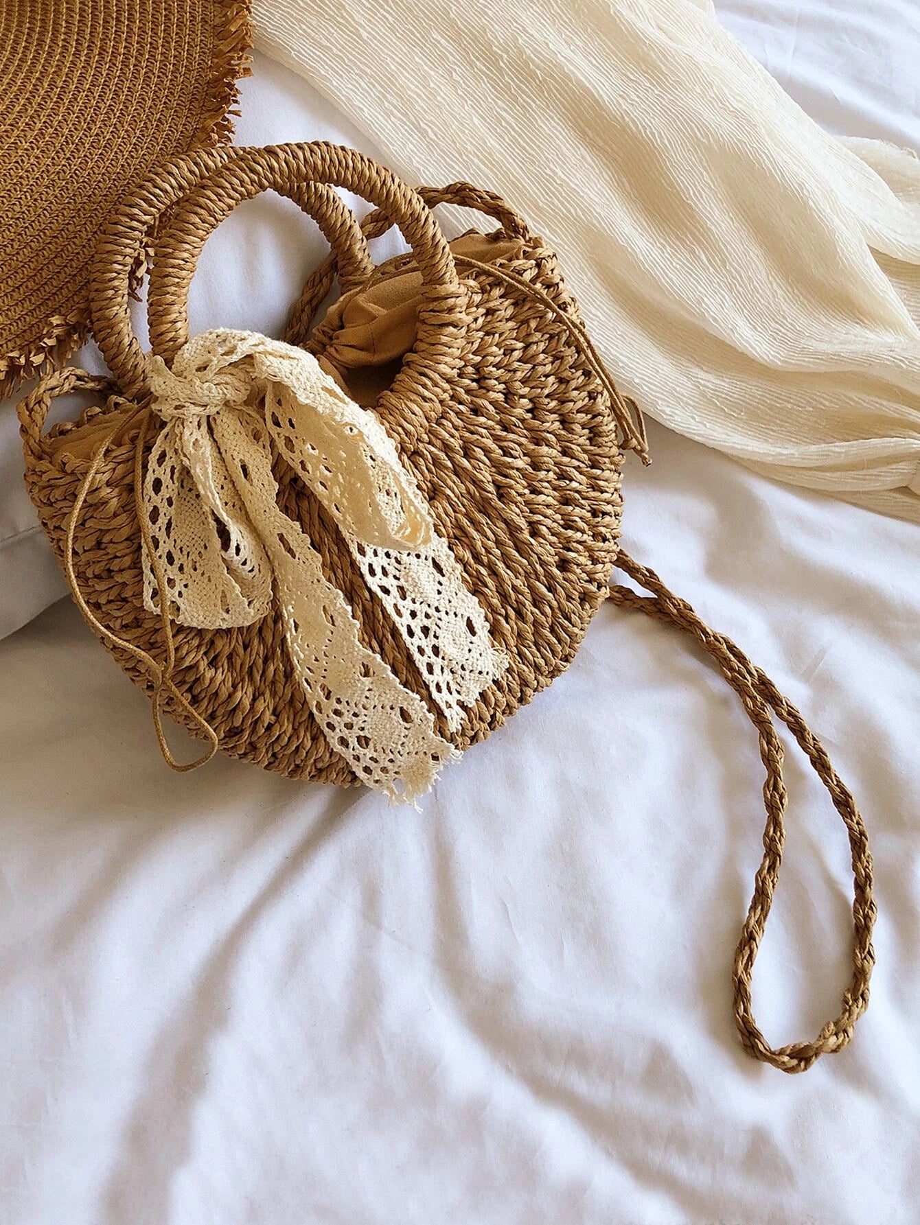 Summer Chic Straw Tote with Scarf - Tropical Tide