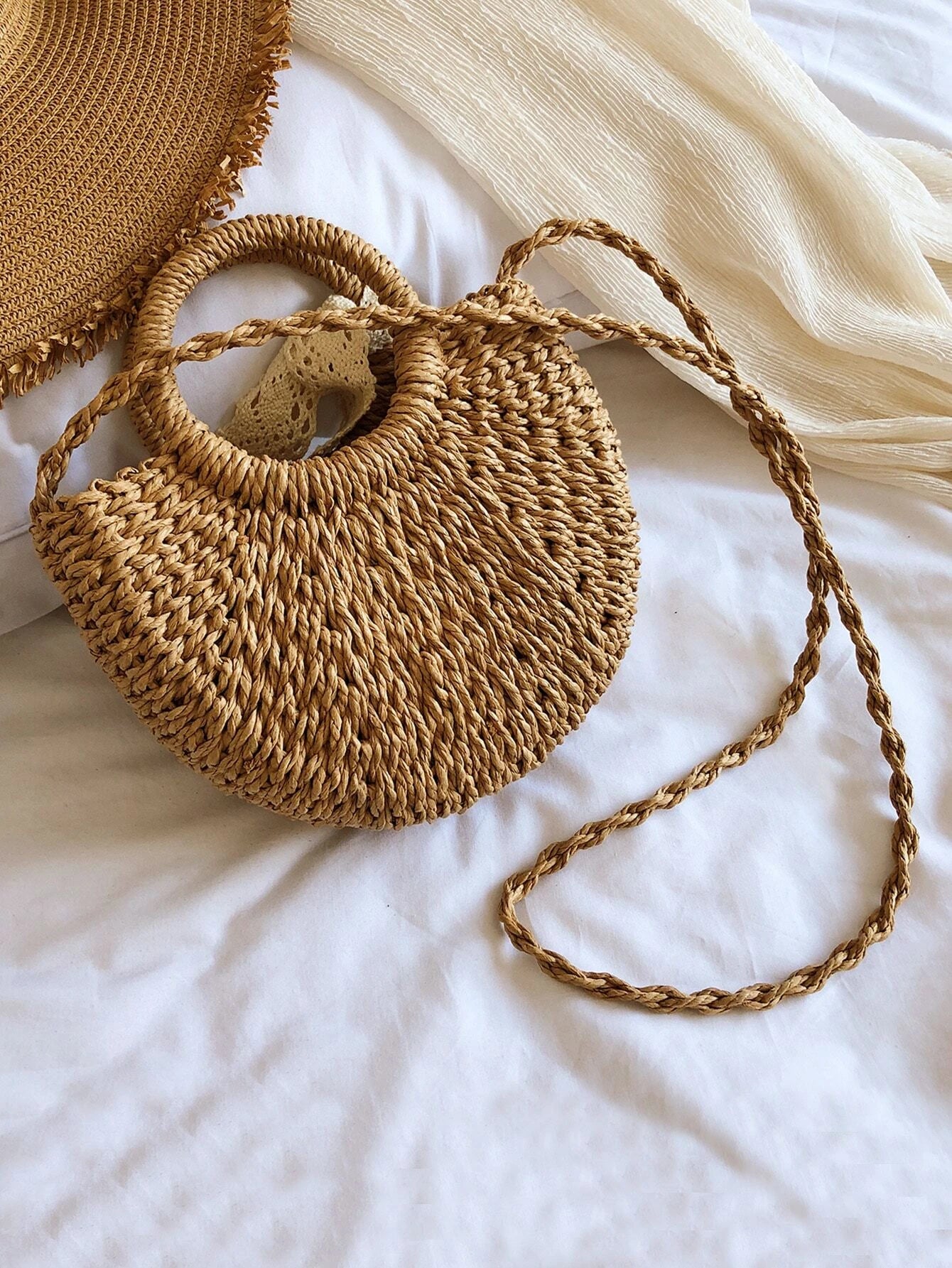 Summer Chic Straw Tote with Scarf - Tropical Tide