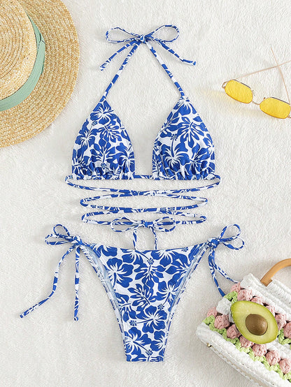 Floral Print Halter Bikini Set 