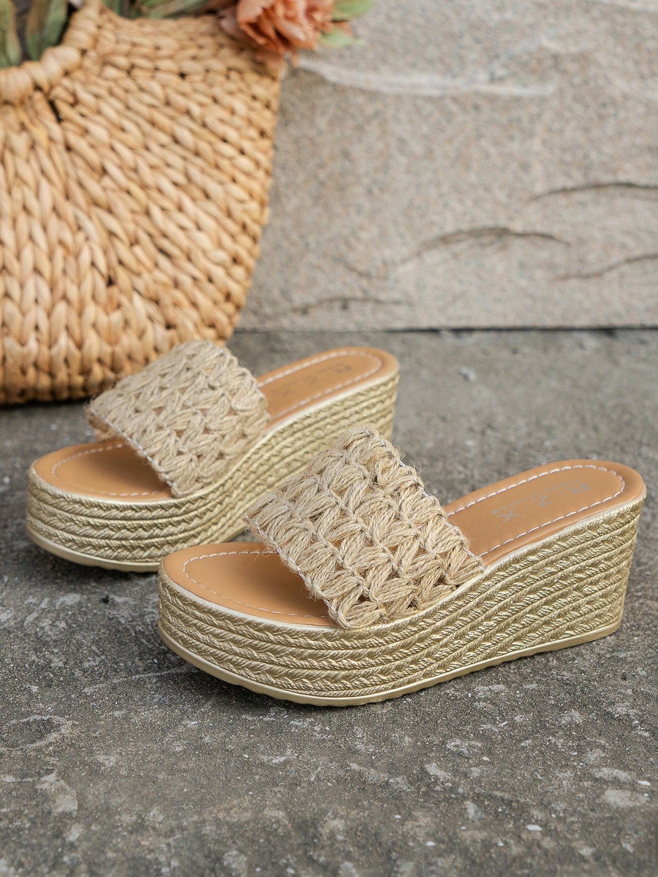 Vacation Chic Woven Bottom Flat Sandals - Tropical Tide