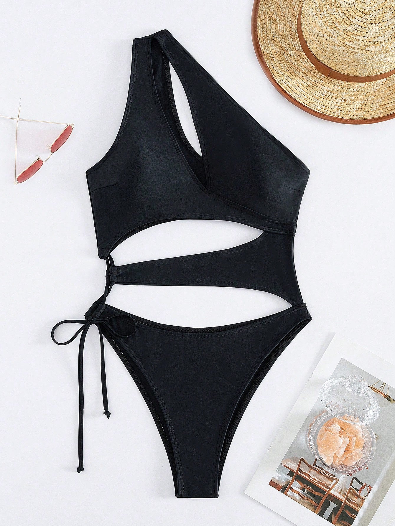 One-Shoulder Hollow-Out Swimsuit - Tropical Tide