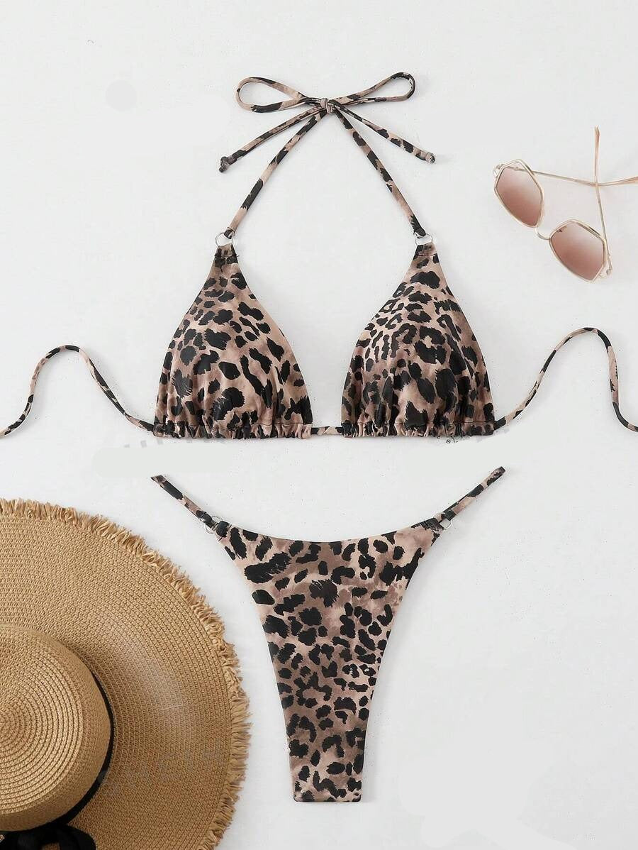 Leopard Print Halter Bikini Set