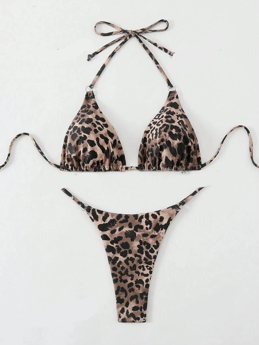 Leopard Print Halter Bikini Set