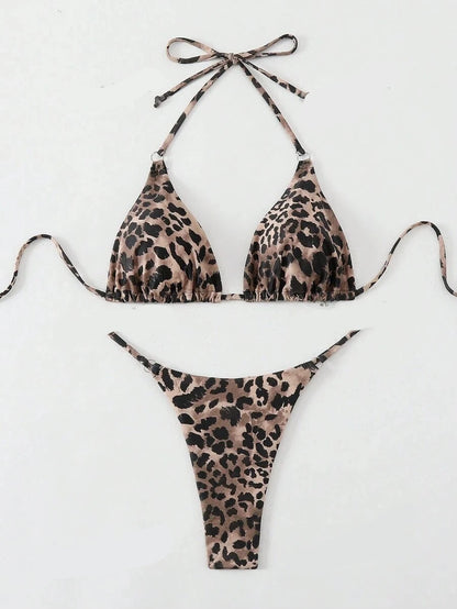 Leopard Print Halter Bikini Set