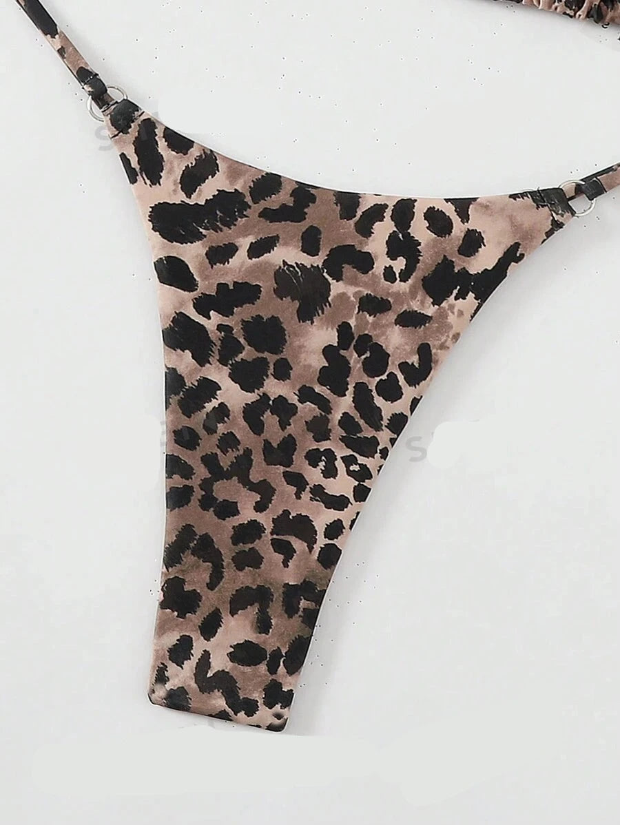 Leopard Print Halter Bikini Set