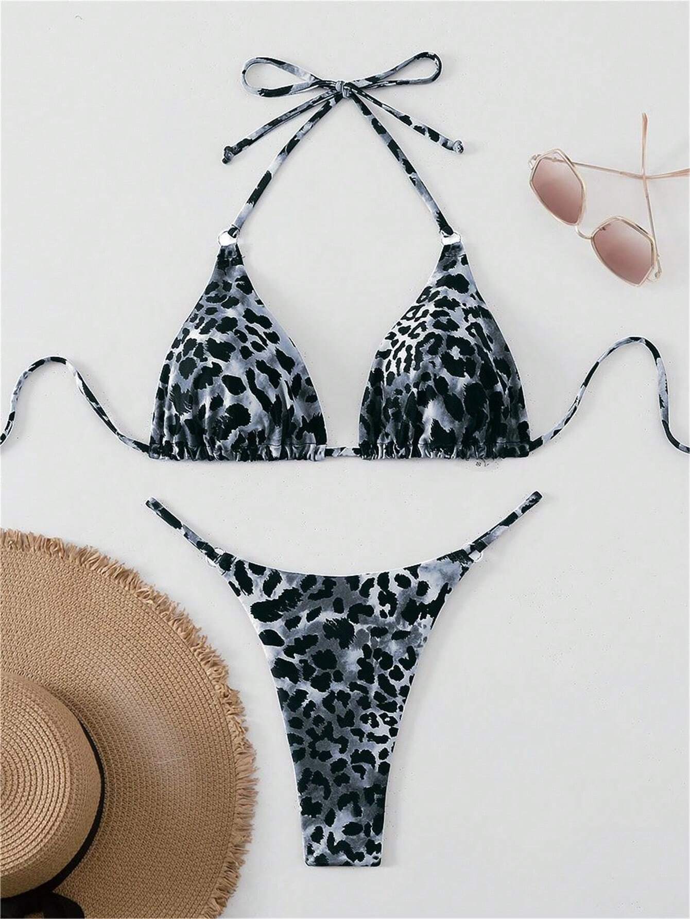 Leopard Print Halter Bikini Set