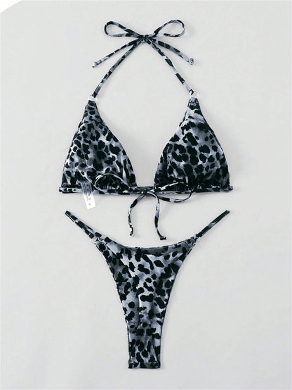 Leopard Print Halter Bikini Set